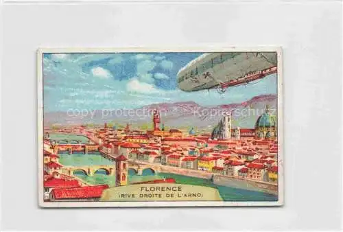 AK / Ansichtskarte Florence  FIRENZE Florenz Toscana IT Rive droite de l'Arno Zeppelin Kuenstlerkarte Werbung Chocolat Stanislas