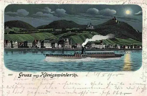 AK / Ansichtskarte Koenigswinter Panorama Blick ueber den Rhein Rheindampfer Litho Kuenstlerkarte Deutsche Reichspost