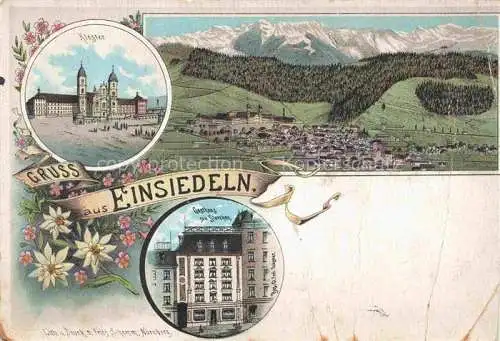 AK / Ansichtskarte EINSIEDELN  SZ Kloster Panorama Gasthaus zum Storchen