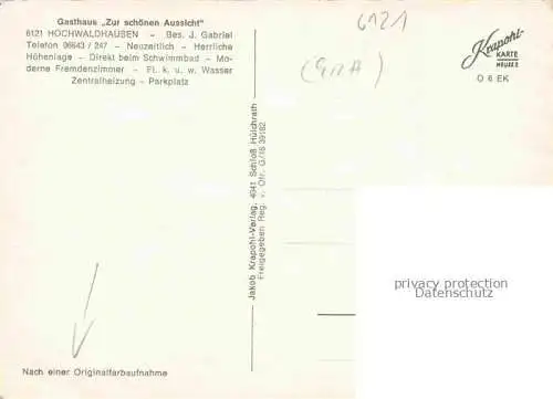 AK / Ansichtskarte Hochwaldhausen Grebenhain Hessen Gasthaus Zur schoenen Aussicht Fliegeraufnahme
