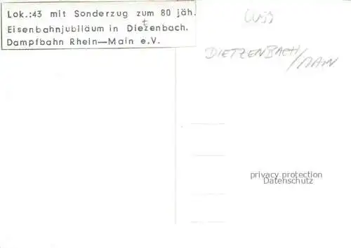 AK / Ansichtskarte Dietzenbach Offenbach Main Hessen Lok 43 mit Sonderzug in Dietzenbach