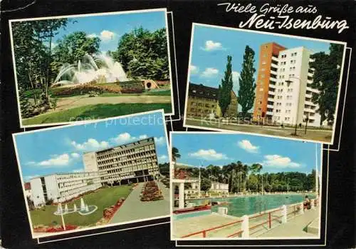 AK / Ansichtskarte Neu-Isenburg Offenbach Hessen Park Fontaene Hochhaus Schwimmbad