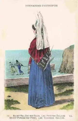AK / Ansichtskarte Saint-Valery-en-Caux St-Valery-en-Caux 76 Seine-Maritime Les petites Dalles Saint-Pierre-en-Port les grandes dalles Costumes Trachten Kuenstlerkarte Normandes d'autrefois