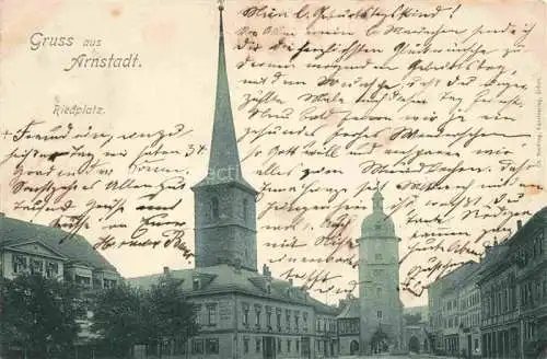 AK / Ansichtskarte Arnstadt Ilm Thueringen Riedplatz Kirche Stadttor