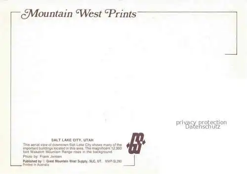 AK / Ansichtskarte Salt Lake City Utah USA Aerial view of downtown Wasatch Mountain Range in the background