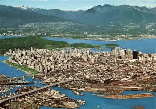 AK / Ansichtskarte VANCOUVER BC Canada Aerial view of downtown Burrard Inlet and North Shore Mountains