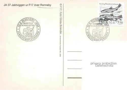 AK / Ansichtskarte Ronneby Sweden JA 37 Jagtviggen ur F17 Jagdflieger Stempel Jubilaeumsflugtage