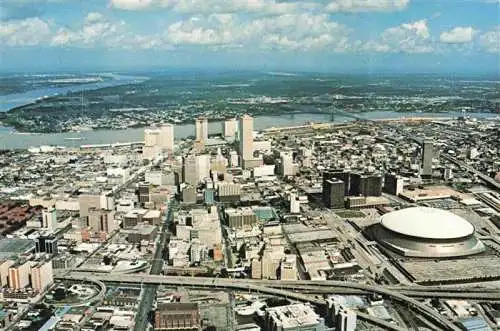 AK / Ansichtskarte NEW ORLEANS Louisiana USA Aerial view of downtown Crescent City skyline Mississippi River Bridge Superdome Interstate Highway