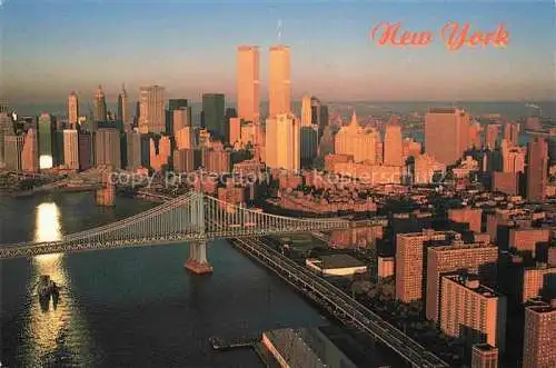 AK / Ansichtskarte NEW YORK City USA Manhattan and Brooklyn Bridges Twin Towers aerial view
