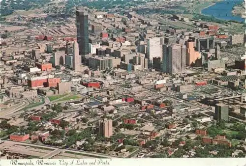 AK / Ansichtskarte Minneapolis Minnesota USA City of Lakes and Parks Downtown IDS Center Mississippi River aerial view