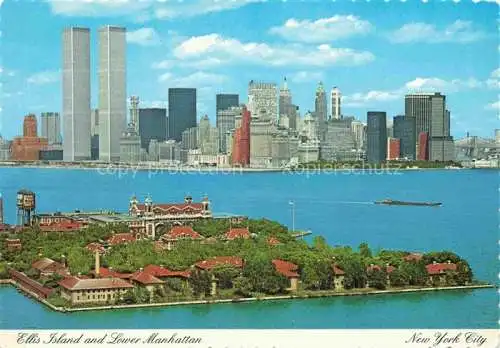 AK / Ansichtskarte NEW YORK City USA Ellis Island and Lower Manhatten Twin Towers