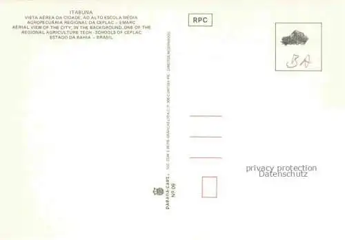AK / Ansichtskarte Itabuna Bahia Brazil Aerial view in the background Agriculture Tech-School of Ceplac