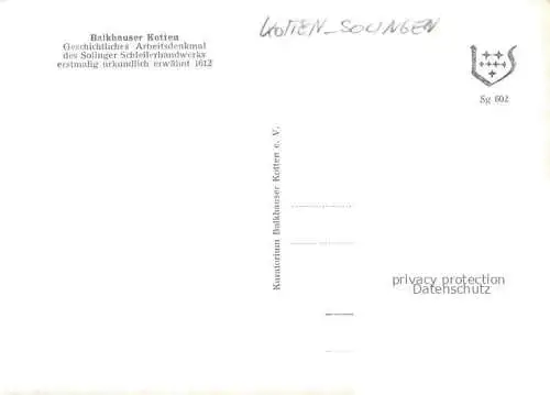 AK / Ansichtskarte Kotten SOLINGEN Balkhauser Kotten Arbeitsdenkmal des Solinger Schleiferhandwerks