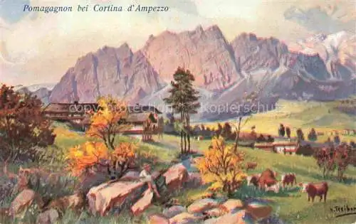 AK / Ansichtskarte Pomagagnon Cortina d Ampezzo Veneto IT Panorama Kuenstlerkarte Dolomiten