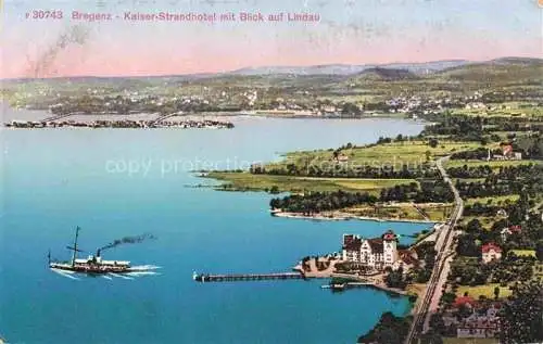 AK / Ansichtskarte BREGENZ Vorarlberg Bodensee Panorama Kaiser-Strandhotel mit Blick auf Lindau