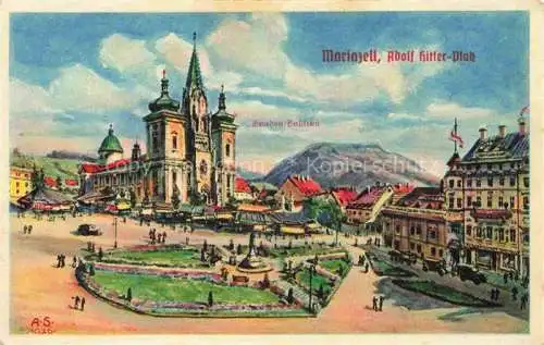 AK / Ansichtskarte Mariazell  Steiermark AT Platz Gnaden-Basilika Kuenstlerkarte