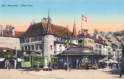 AK / Ansichtskarte Neuchatel NE Place Pury Tram