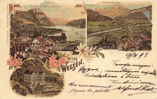 AK / Ansichtskarte Weesen  Walensee SG mit Leistkamm und Churfirsten Hotel Speer und Bahnhof Glaernisch