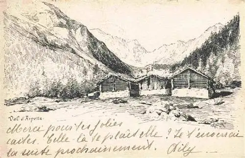 AK / Ansichtskarte Arpette Val d Arpette Orsieres VS Panorama Zeichnung