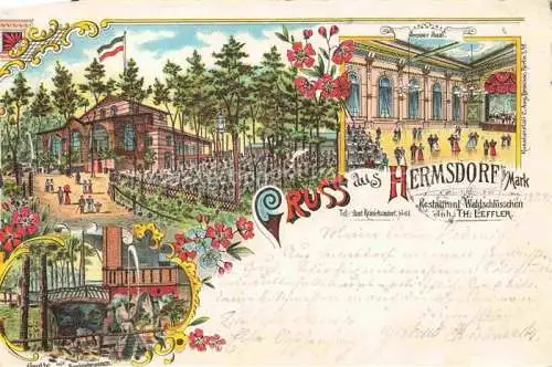 AK / Ansichtskarte Hermsdorf Mark BERLIN Grotte mit Springbrunnen Restaurant Waldschloesschen Grosser Saal