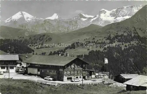 AK / Ansichtskarte Saanenmoeser BE Berggasthaus Hornfluh Blick gegen Altels Balmhorn Rinderhorn Steghorn Wildstrubel Berner Alpen