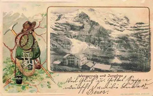 AK / Ansichtskarte Wengen  BE Wengernalp und Jungfrau Berner Alpen Bilderrahmen Wanderausstattung