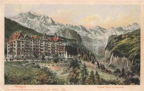 AK / Ansichtskarte Wengen  BE Grand Hôtel Hotel National Berner Alpen Kuenstlerkarte