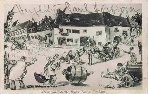 AK / Ansichtskarte Grinzing Doebling Wien AT Berger Toni's Weinhaus Karikaturen Kuenstlerkarte