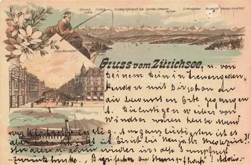 AK / Ansichtskarte Zuerichsee ZH Panoramakarte Dampfer Zuerich Obere Bahnhofstrasse Litho