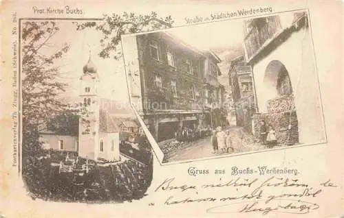 AK / Ansichtskarte Buchs  Buchs-Werdenberg SG Protestantische Kirche Strasse im Ortszentrum