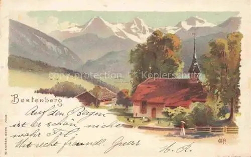 AK / Ansichtskarte Beatenberg Thunersee BE Panorama Kapelle Alpen Kuenstlerkarte