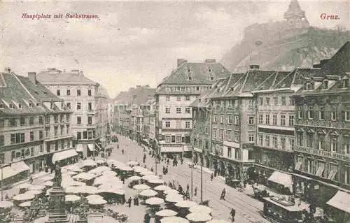 AK / Ansichtskarte GRAZ  Steiermark AT Hauptplatz mit Sackstrasse Schlossberg Uhrturm