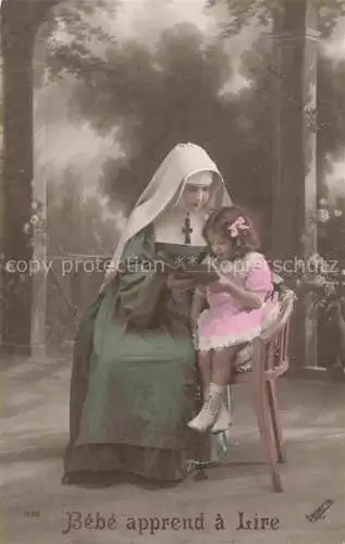 AK / Ansichtskarte Nonne Nun Monja Suora-- Irisette Nr. 1735 Kind Bebe apprend Lire