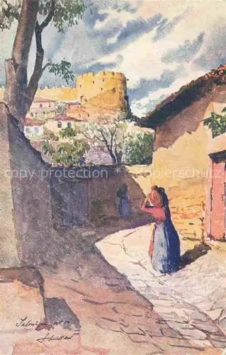 AK / Ansichtskarte Salonique Salonica Salonicco Greece Fortresse Yedi Kule Kuenstlerkarte