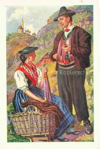 AK / Ansichtskarte Val Sarentino Sarnthein 966m Bozen IT Costumi Sarnertrachten Kuenstlerkarte