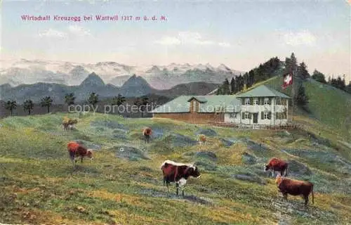 AK / Ansichtskarte Wattwil Toggenburg SG Wirtschaft Kreuzegg Almvieh Alpen