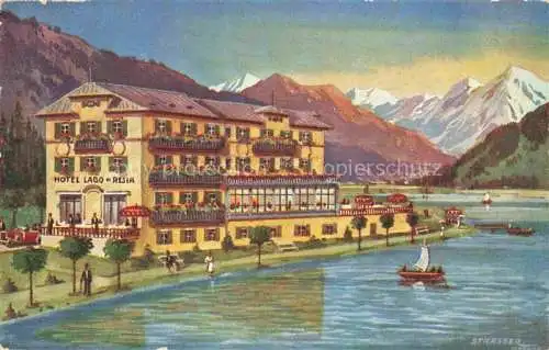 AK / Ansichtskarte Resia Nuova Neureschen Bolzano IT Hotel Lago di Resia Seehotel Dolomiten Kuenstlerkarte