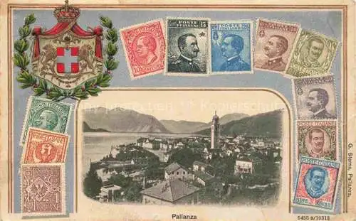 AK / Ansichtskarte Pallanza Lago Maggiore Piemonte IT Panorama Wappen Sonderbriefmarken