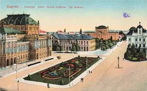 AK / Ansichtskarte ZAGREB Agram Croatia Kazaliste Sokol Sveob knifnica Trg Komora