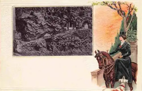 AK / Ansichtskarte WILDKIRCHLI Weissbad IR Wildkirchli Reiterin Lithographie
