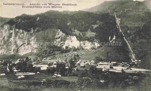 AK / Ansichtskarte Lauterbrunnen BE Panorama Wengen Staubbach Wasserfall Drahltseilbahn nach Muerren