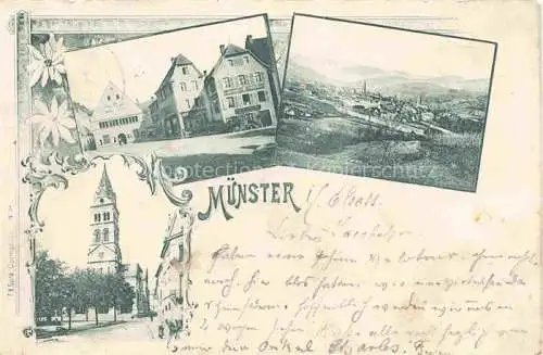 AK / Ansichtskarte Muenster  Elsass Munster 68 Alsace Haut-Rhin Stadtzentrum Kirche Panorama Deutsche Reichspost