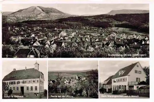 AK / Ansichtskarte Grafenberg Wuerttemberg Nuertingen BW Panorama Schule Rathaus Gemischtwarengeschaeft