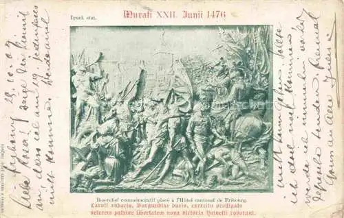 AK / Ansichtskarte Murten Morat FR Bas-relief commemoratif place a l'Hotel cantonal de Fribourg