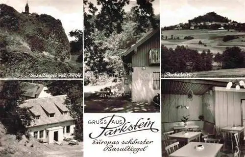 AK / Ansichtskarte Parkstein Neustadt Waldnaab Bayern Gasthof Bergstueberl Basaltkegel mit Kirche Parkstein Gaststube