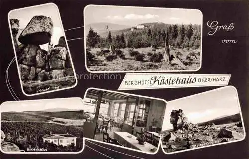 AK / Ansichtskarte Kaestehaus 610m Oker Harz Mausefalle Panorama Brockenblick Gastraum Hexenkueche