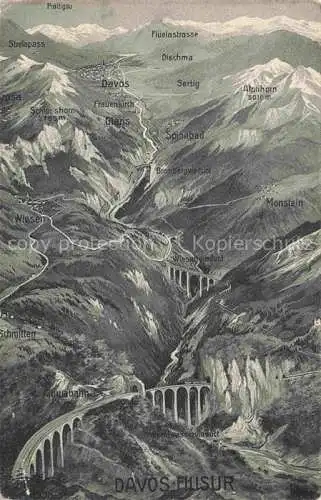 AK / Ansichtskarte Filisur Davos GR Panoramakarte mit Albulabahn