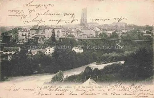 AK / Ansichtskarte FRIBOURG  FR Vue generale et le pont suspendu