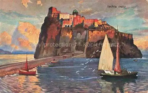AK / Ansichtskarte ISCHIA Isla IT Castello Aragonese Segelboot Kuenstlerkarte