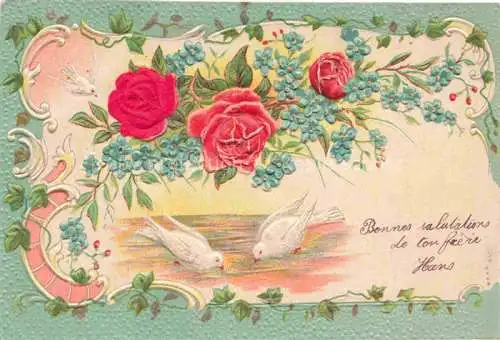 AK / Ansichtskarte Tauben Pigeons Palomas-- Litho Rosen 